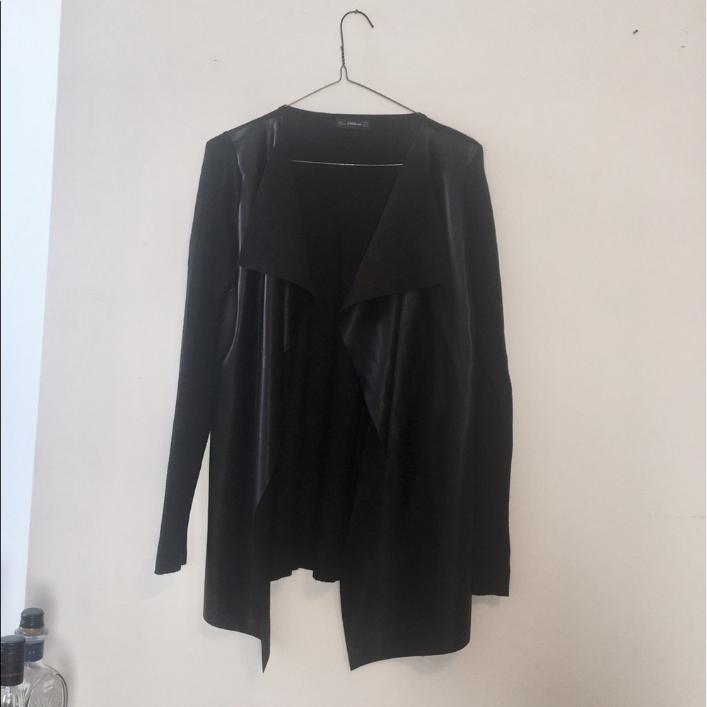Zara black faux leather cardigan